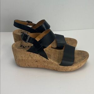 Kork Ease Austin Slingback Wedge Sandal Black Leather Womens 9 Closet Staple